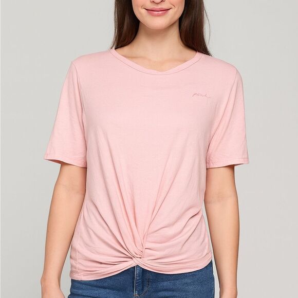 PINK Victoria's Secret Light Pink Short Sleeve Tee tie front size L - Picture 1 of 9